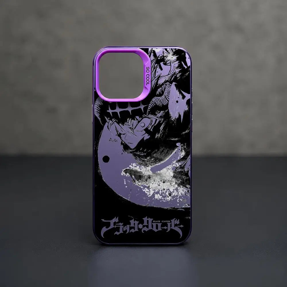 Asta Cartoon B-Black Clover Phone Case iPhone 11/12/13/14/15/16/17 Pro Max Aurora TPU Case Shockproof Slim Stylish Cover
