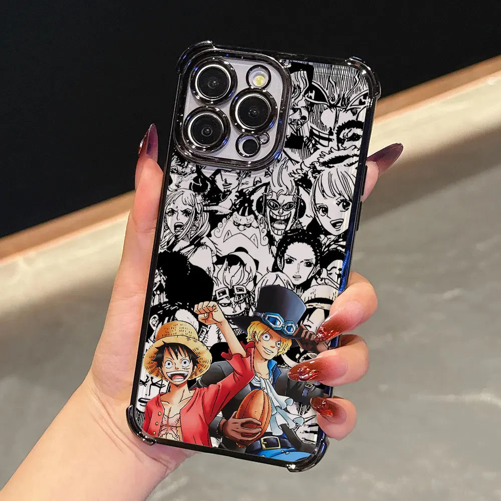 Anime Gear 5 LuffyS Ones Pieces Plating Phone Case For iPhone 17 17e 16e 16 15 14 13 12 11 Pro Max X XR Mini Air Plus Anti-Fall