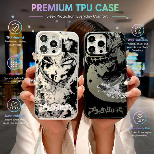 Asta Cartoon B-Black Clover Phone Case iPhone 11/12/13/14/15/16/17 Pro Max Aurora TPU Case Shockproof Slim Stylish Cover