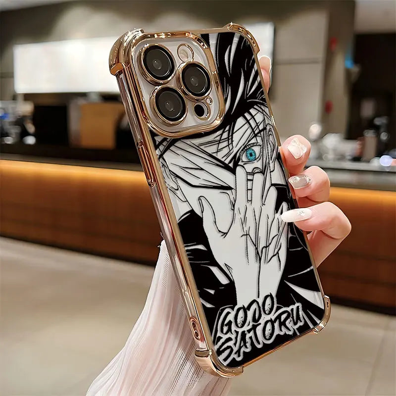 Anime Jujutsu Kaisen Gojo Plating Case For iPhone 16 15 14 13 12 11 Pro Max X XR XSMax 7 8 Plus Anti-Fall Airabag Back Cover