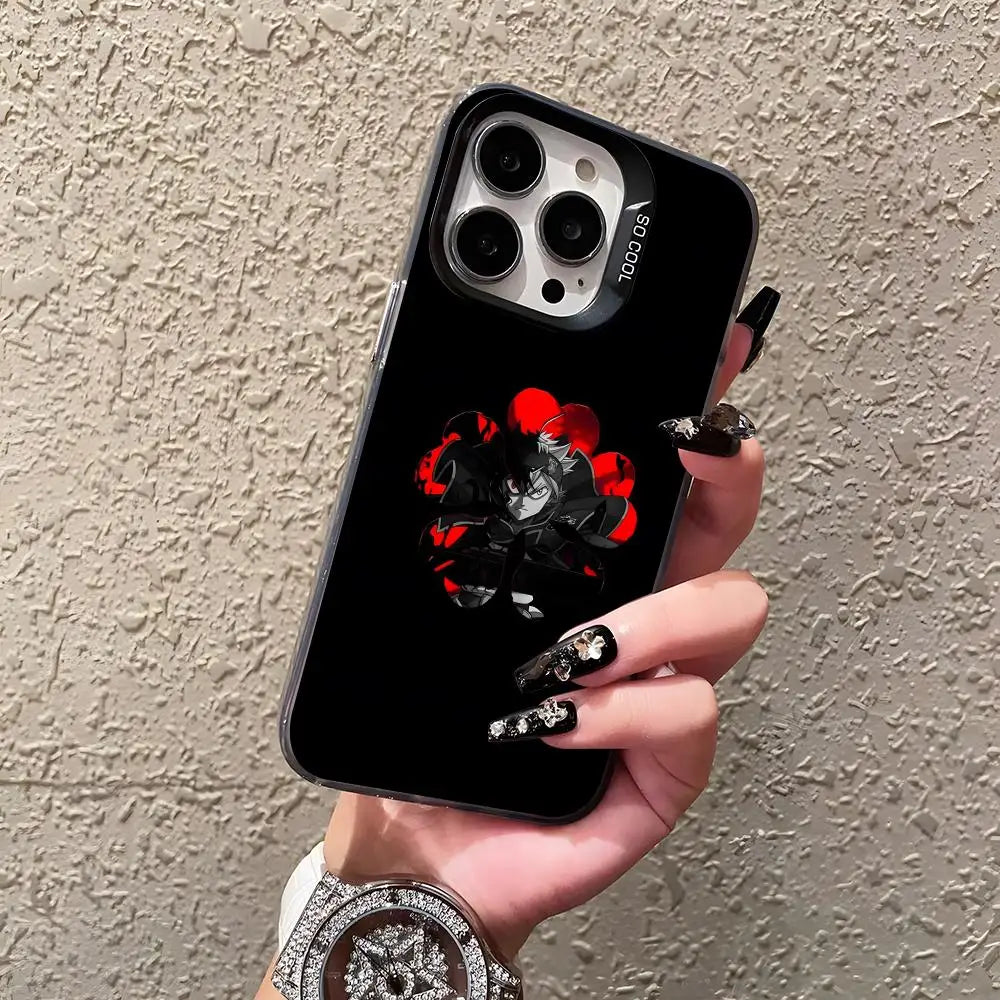 Asta Cartoon B-Black Clover Phone Case For IPhone17 Air 16 15 14 Plus 13 12 11 Pro 7 8 XS Max XR Silver Black Bumper Case
