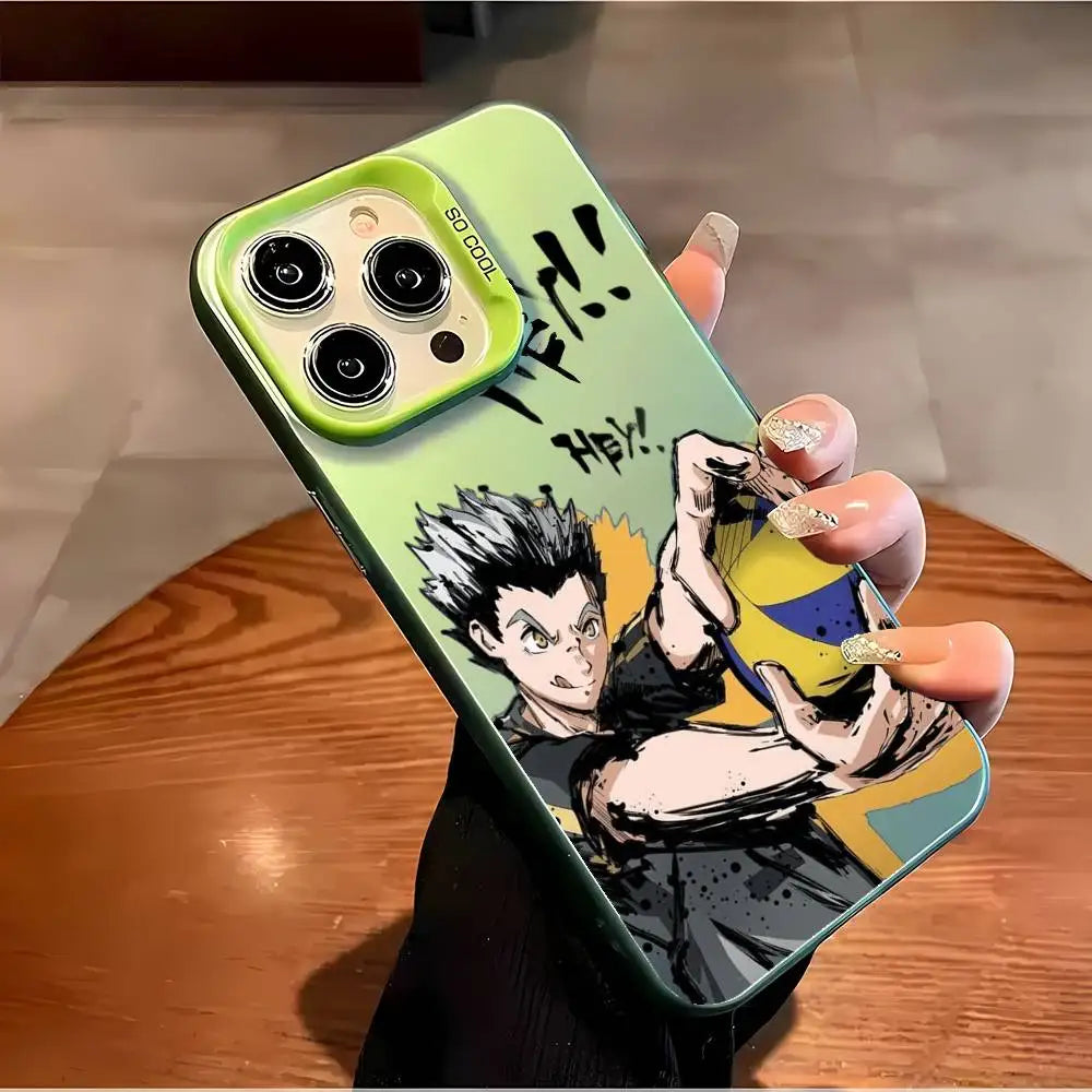 Anime H-HaiKyuu Phone Case For iPhone 16 15 14 13 12 11 Plus Pro Max multicolor Aurora laser Shockproof Funda Cover