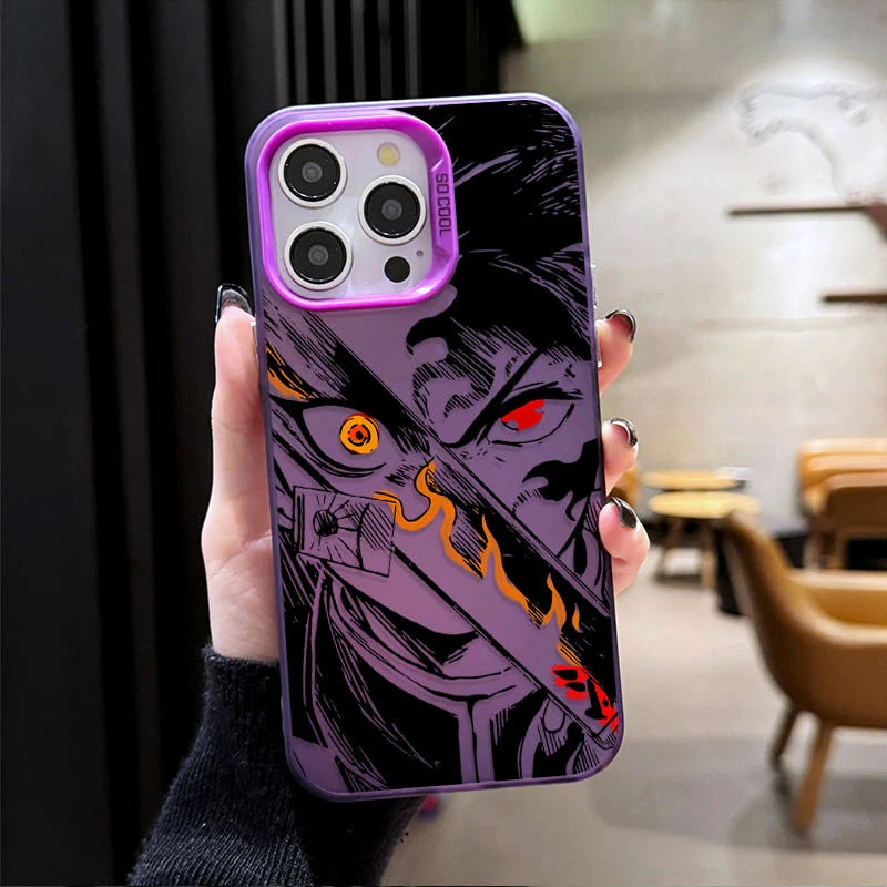 Demon Slayer Flame Plating Case for iPhone 15 16E 16 11 14 13 12 Pro Max XS X XR Plus 8 7 SE 2020 Shockproof Matte Hard Cover