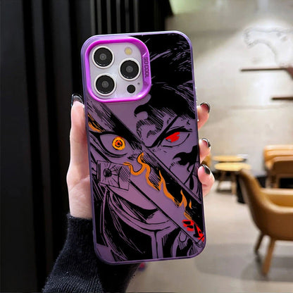 Demon Slayer Flame Plating Case for iPhone 15 16E 16 11 14 13 12 Pro Max XS X XR Plus 8 7 SE 2020 Shockproof Matte Hard Cover