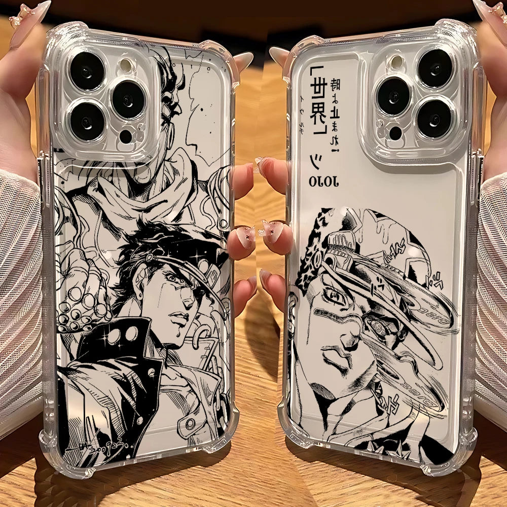 Black Anime JoJo's Bizarre Adventure Phone Case For iPhone 16 15 14 13 12 Mini Pro Max X XR XSMax 7 8 Plus Anti Fall Transparent