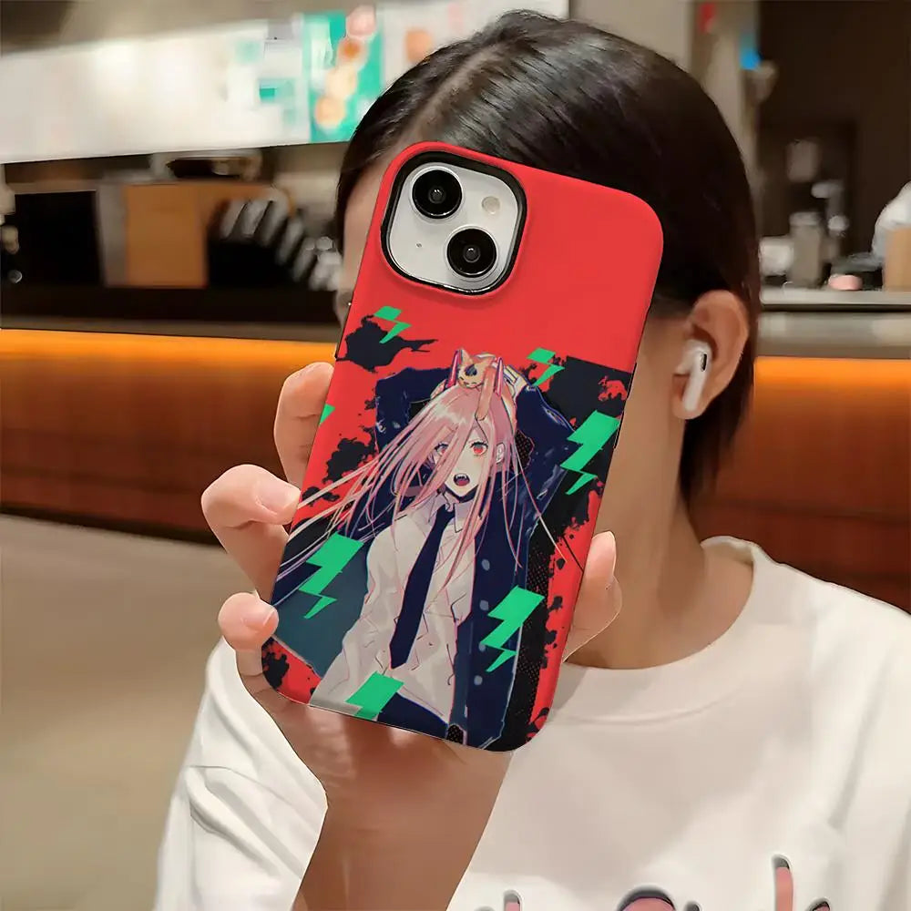 Power Chainsaw Man Anime Phone Case Hard PC For IPhone 16 Pro Max 16 15 14 Plus 13 12 11 Two-in-one Glossy HD Cover
