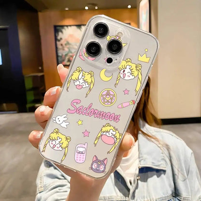 1pc Cute S-Sailor-Moon Phone Case For IPhone 17 16 15 14 13 12 11 Pro Max Air Soft Cover Transparent Silicone Soft Case