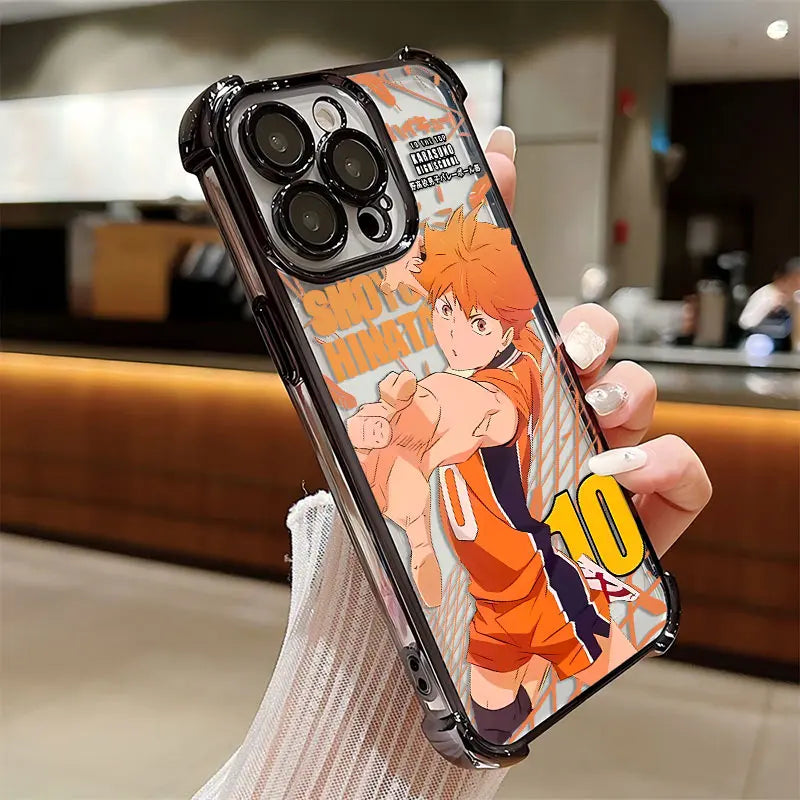 Anime Haikyuu Shoyo Hinata Plating Case For iPhone 16 15 14 13 12 11 Pro Max X XR XSMax 7 8 Plus Anti-Fall Airabag Back Cover
