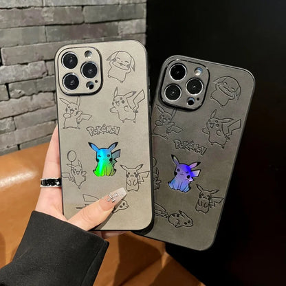 Japan Anime P-Pokemon P-Pikachus Phone Cover for iPhone 12 13 14 15 16 17 Pro Max Plus 11 16plus Air Laser Emboss Leather Case
