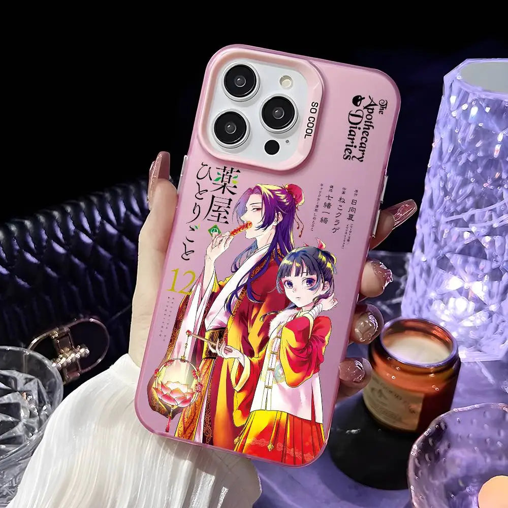 Anime Apothecary Diaries Phone Case For iPhone 16 15 14 13 12 11 Pro Max Pink Green Matte Laser Metallic Aurora Funda