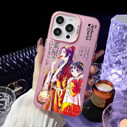 Anime Apothecary Diaries Phone Case For iPhone 16 15 14 13 12 11 Pro Max Pink Green Matte Laser Metallic Aurora Funda