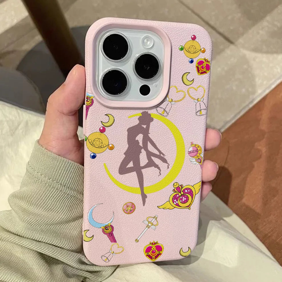 Anime S-Sailors M-Moons Lichee leather pattern Phone Case For Samsung S26 S25 S24 S23 S22 S21 S20 S10 Plus FE Ultra 4G 5G