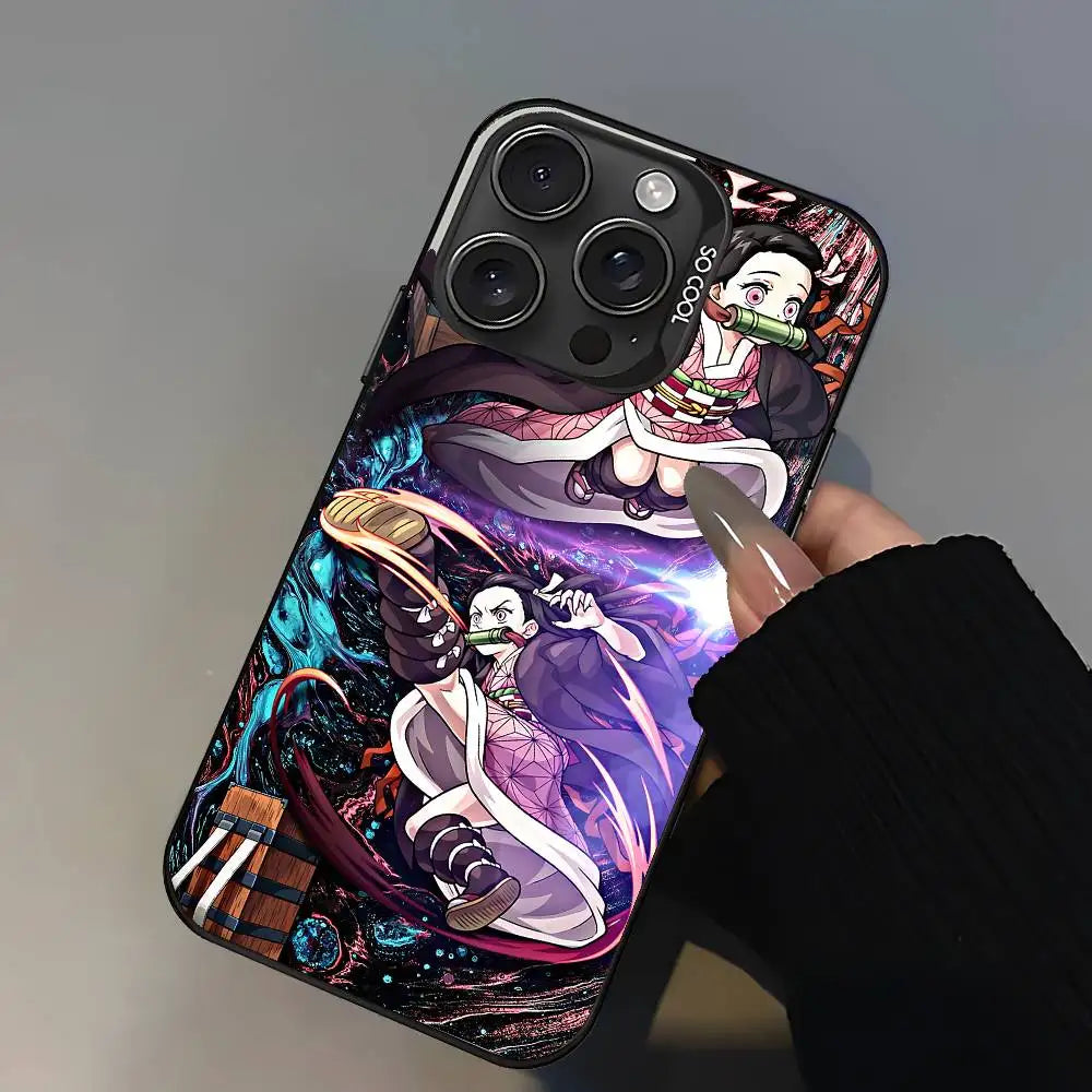 Demon Slayer Nezuko Kamado Cartoon Phone Case For IPhone 17 16 15 14 13 12 11 Pro Max Plus Color Shockproof Back Silver Cover