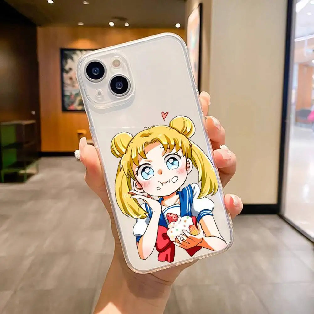 1pc Cute S-Sailor-Moon Phone Case For IPhone 17 16 15 14 13 12 11 Pro Max Air Soft Cover Transparent Silicone Soft Case
