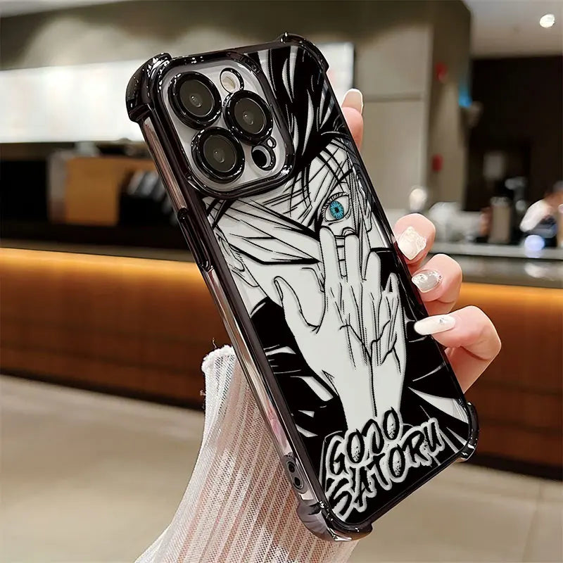 Anime Jujutsu Kaisen Gojo Plating Case For iPhone 16 15 14 13 12 11 Pro Max X XR XSMax 7 8 Plus Anti-Fall Airabag Back Cover