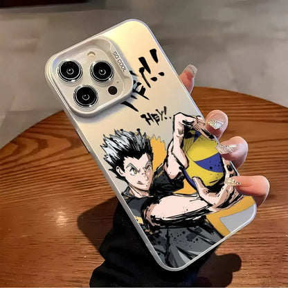 Anime H-HaiKyuu Phone Case For iPhone 16 15 14 13 12 11 Plus Pro Max multicolor Aurora laser Shockproof Funda Cover
