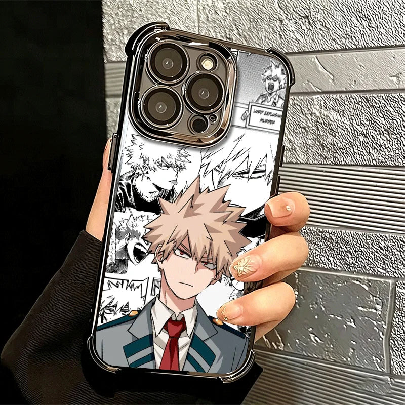 MHA My Hero Bakugou Katsuki Plating Phone Case For iPhone 16 17 Pro Max Air 17E 16E 14 15 Plus 12 13 11 Anti-Fall Protection Cov