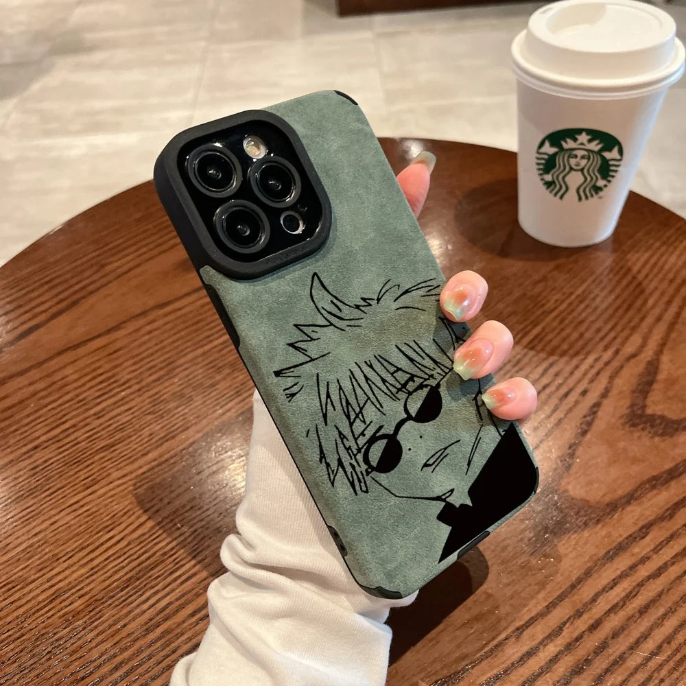 Luxury Gojo Satoru Geto Suguru lovely Suede Leather Silicone Case protection for iPhone 17 16 15 13 12 11 14 Pro Max XS XR Coque