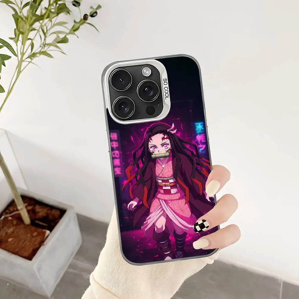 Demon Slayer Nezuko Kamado Cartoon Phone Case For IPhone 17 16 15 14 13 12 11 Pro Max Plus Color Shockproof Back Silver Cover