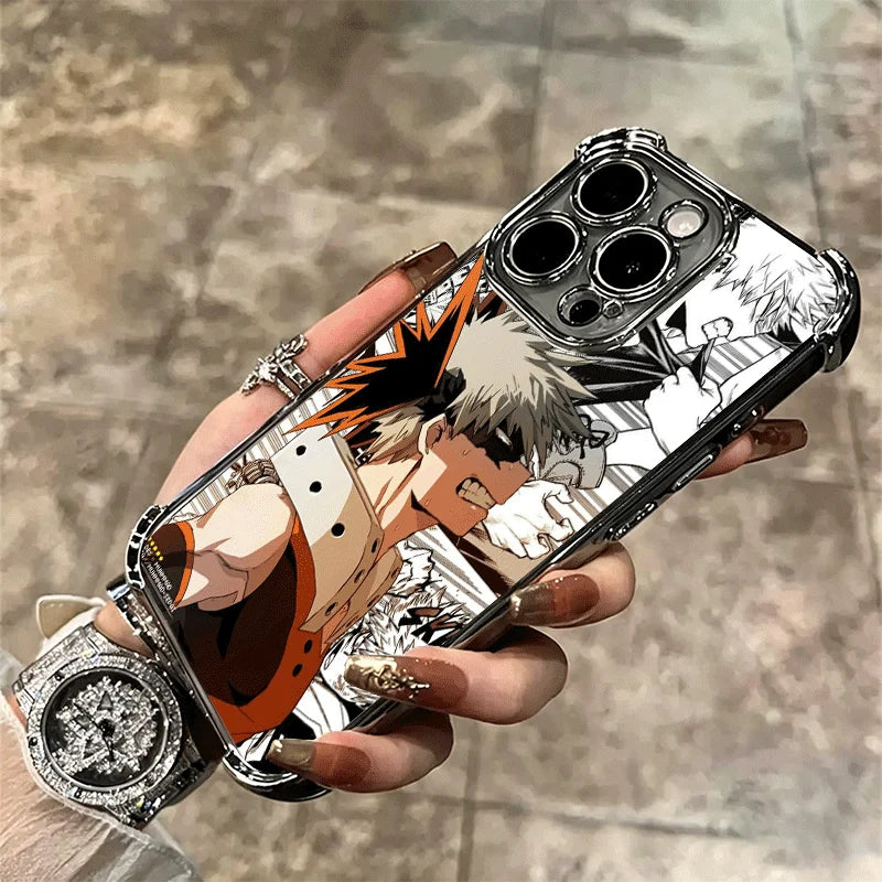 MHA My Hero Bakugou Katsuki Plating Phone Case For iPhone 16 17 Pro Max Air 17E 16E 14 15 Plus 12 13 11 Anti-Fall Protection Cov