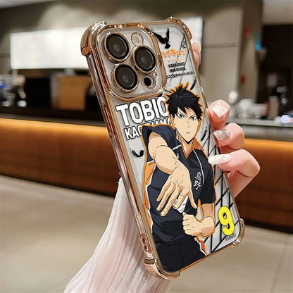 Anime Haikyuu Shoyo Hinata Plating Case For iPhone 16 15 14 13 12 11 Pro Max X XR XSMax 7 8 Plus Anti-Fall Airabag Back Cover
