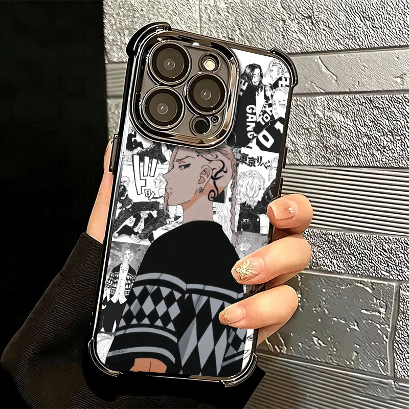 Tokyo Revengers Anime Plating Phone Case For iPhone 16 17 Pro Max Air 17E 16E 14 15 Plus 12 13 11 Anti-Fall Protection Cover