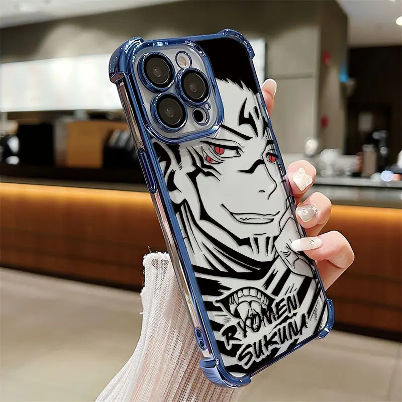 Anime Jujutsu Kaisen Gojo Plating Case For iPhone 16 15 14 13 12 11 Pro Max X XR XSMax 7 8 Plus Anti-Fall Airabag Back Cover