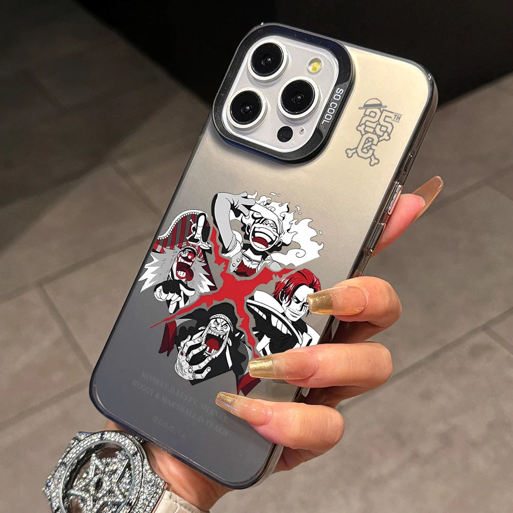 Ones Pieces Logo Phone Case for iPhone 17 Air 16 16e 15 14 Plus 13 12 11 Pro Max X Xs XR 8 Colorful Silver Hard Cover