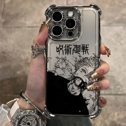 Hot Anime Jujutsu Kaisen Gojo Plating Phone Case For iPhone 16e 15 14 13 12 11 Pro Max X XR XSMax 7 8 6 Plus Anti-Fall Airabag