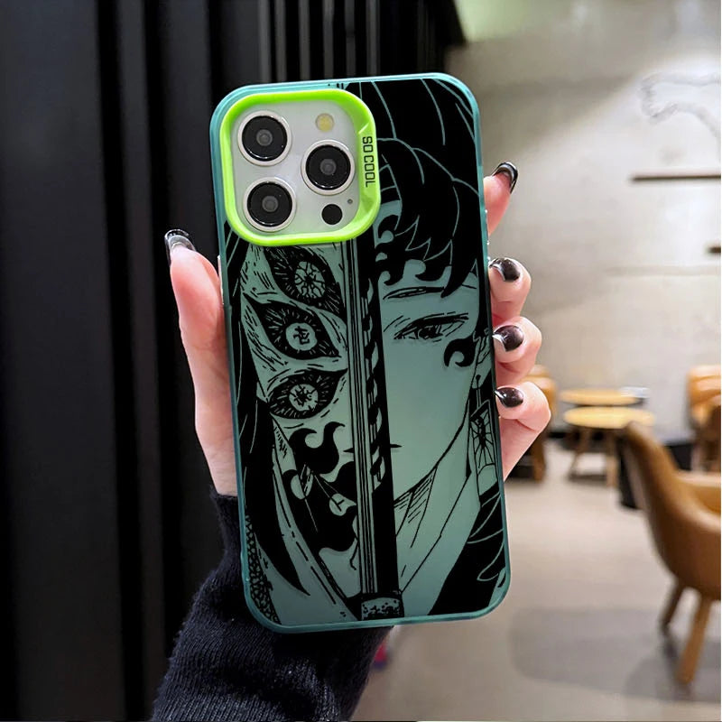 Demon Slayer Flame Plating Case for iPhone 15 16E 16 11 14 13 12 Pro Max XS X XR Plus 8 7 SE 2020 Shockproof Matte Hard Cover