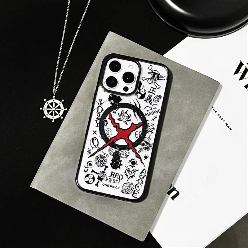 Anime Comics One Piece Case For iPhone 16 15 14 13 12 11 Pro Max Plus Cartoon Luffy Matte For Magsafe Wireless Charge Cover