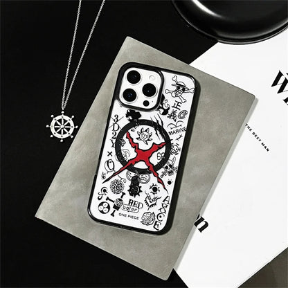 Anime Comics One Piece Case For iPhone 16 15 14 13 12 11 Pro Max Plus Cartoon Luffy Matte For Magsafe Wireless Charge Cover