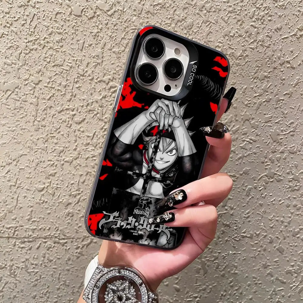 Asta Cartoon B-Black Clover Phone Case For IPhone17 Air 16 15 14 Plus 13 12 11 Pro 7 8 XS Max XR Silver Black Bumper Case