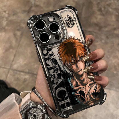New HotAnime Cool BLEACH Plating Case For iPhone 16 15 14 13 12 11 Pro Max X XR XSMax 7 8 6 Plus Anti-Fall Airabag Back Cover
