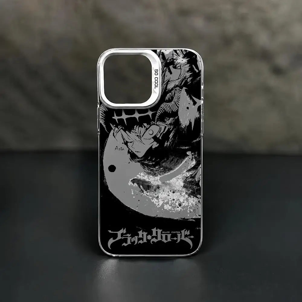 Asta Cartoon B-Black Clover Phone Case iPhone 11/12/13/14/15/16/17 Pro Max Aurora TPU Case Shockproof Slim Stylish Cover
