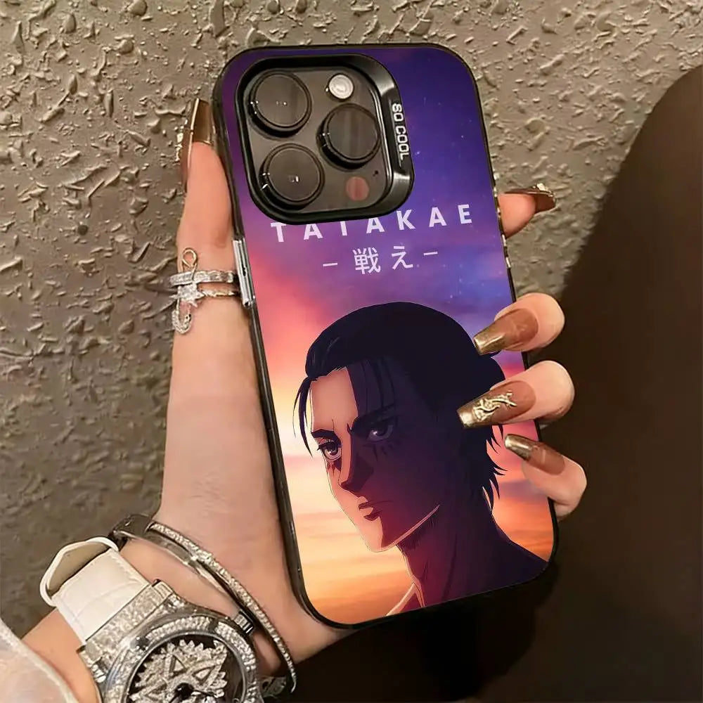 Attack on Titan E-Eren y-Yeager Phone Case For iPhone 17,16,15,14,13,12,11Plus,Pro Max,XS,Colorful Silver Phone case Funda Cover