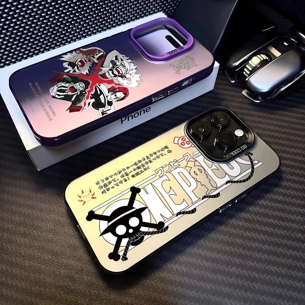 Ones Pieces Logo Phone Case for iPhone 17 Air 16 16e 15 14 Plus 13 12 11 Pro Max X Xs XR 8 Colorful Silver Hard Cover
