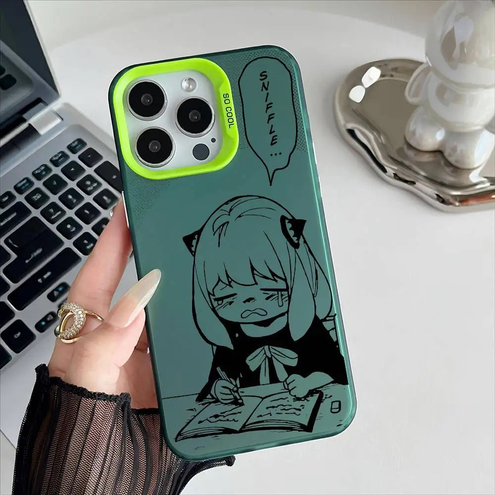 Spy Family Anya Phone Case For IPhone 16 15 14 13 12 17 Pro Max Metal Silver Button Electroplated Mobile Device