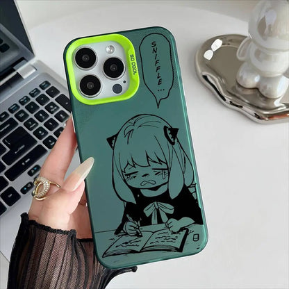 Spy Family Anya Phone Case For IPhone 16 15 14 13 12 17 Pro Max Metal Silver Button Electroplated Mobile Device