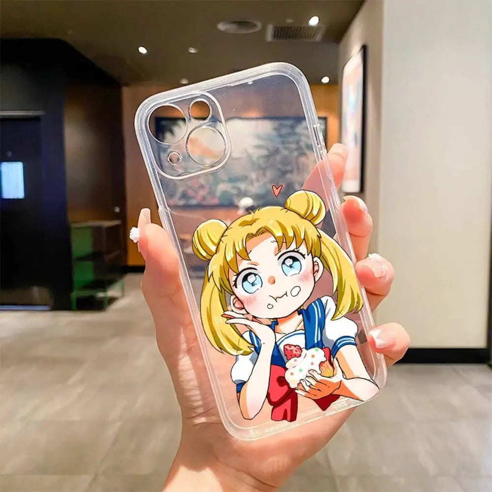 1pc Cute S-Sailor-Moon Phone Case For IPhone 17 16 15 14 13 12 11 Pro Max Air Soft Cover Transparent Silicone Soft Case