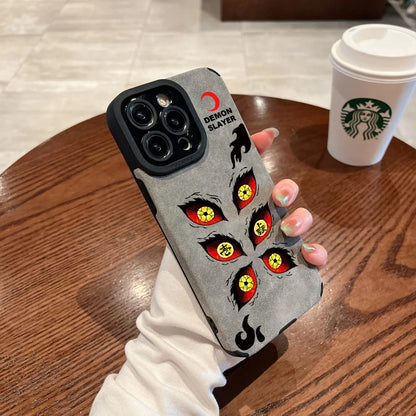 Luxury Kokushibo demon Eye Suede Leather Silicone Case protection for iPhone 17 16 15 13 12 11 14 Pro Max XS XR 7 8 Plus X Coque