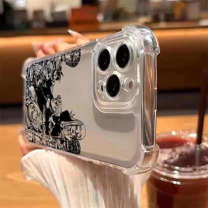 Black Anime JoJo's Bizarre Adventure Phone Case For iPhone 16 15 14 13 12 Mini Pro Max X XR XSMax 7 8 Plus Anti Fall Transparent
