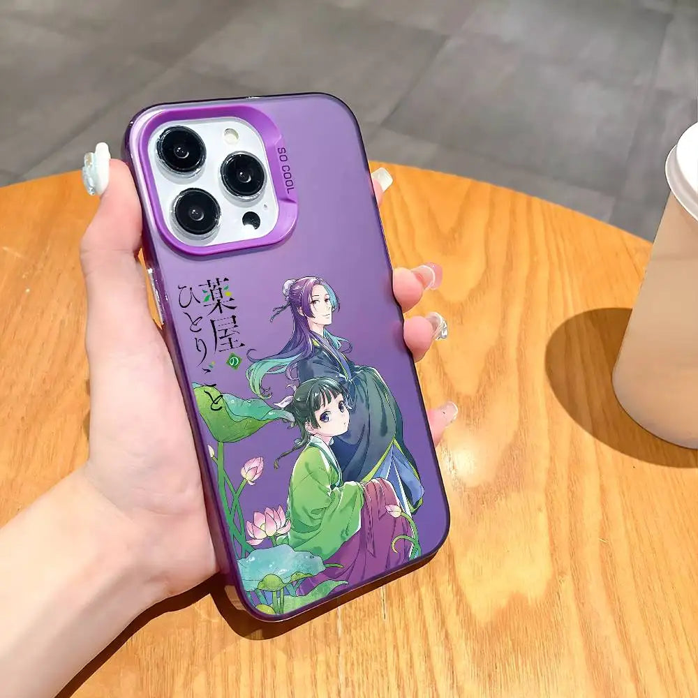 Anime the Apothecary Diaries Phone Case For iPhone 16 15 14 13 12 11 Pro Max White Purple Matte Laser Metallic Aurora Funda