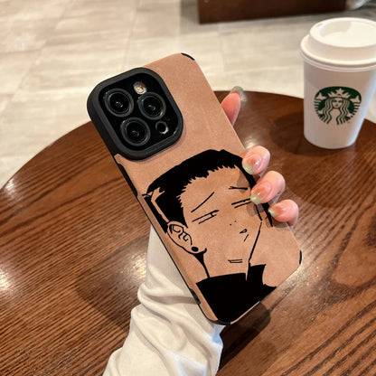 Luxury Gojo Satoru Geto Suguru lovely Suede Leather Silicone Case protection for iPhone 17 16 15 13 12 11 14 Pro Max XS XR Coque