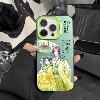 Anime Apothecary Diaries Phone Case For iPhone 16 15 14 13 12 11 Pro Max Pink Green Matte Laser Metallic Aurora Funda