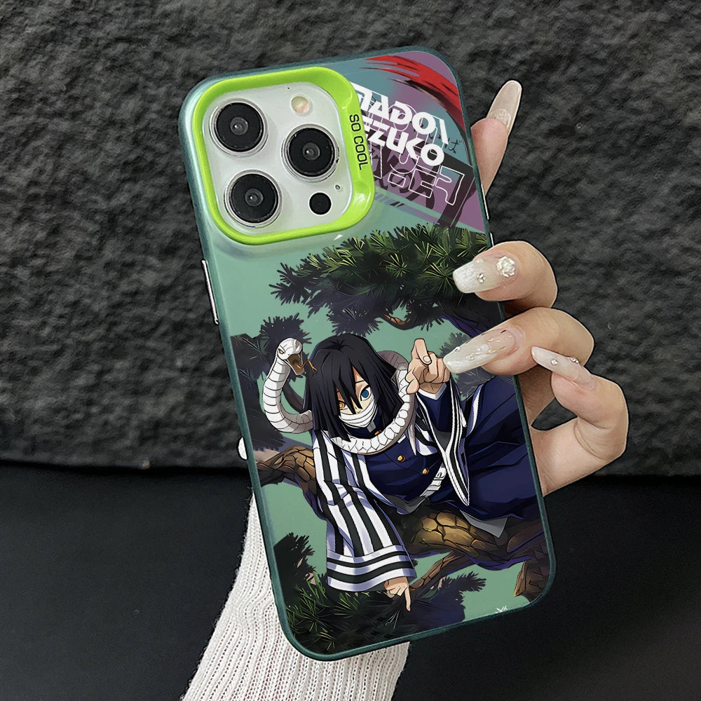 Demon Slayer Iguros Obanaies Phone Case for iPhone 17 Air 16 16e 15 14 Plus 13 12 11 Pro Max X Xs XR 8 Silver Hard Cover