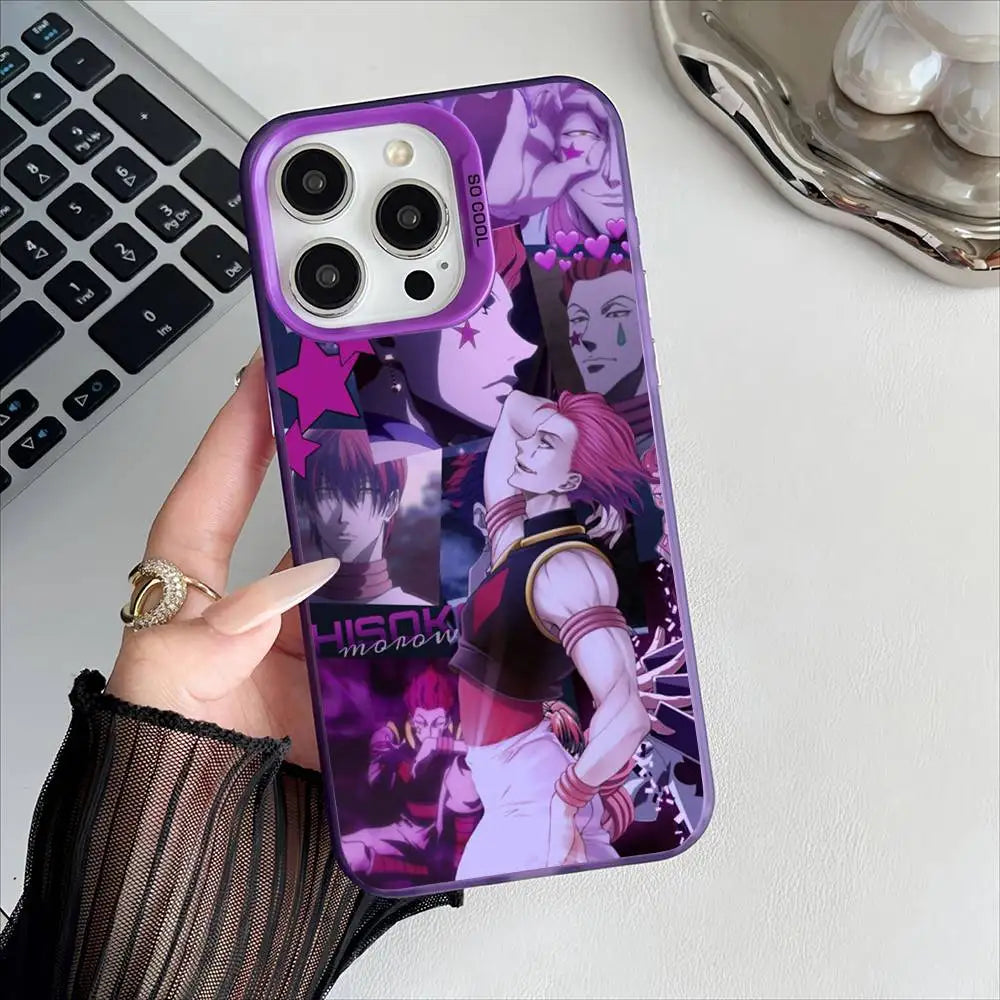 H-Hisoka H-Hunter X Hunter Phone Case For IPhone 17 16 15 14 13 12 Pro Max Plus Multicolor Matte Silver-Plated Protective Case