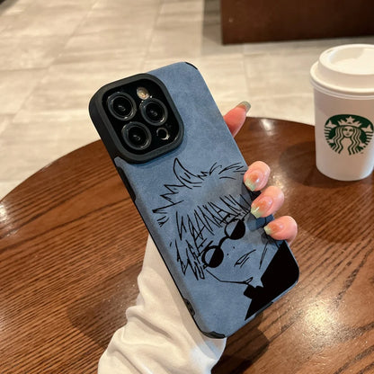Luxury Gojo Satoru Geto Suguru lovely Suede Leather Silicone Case protection for iPhone 17 16 15 13 12 11 14 Pro Max XS XR Coque