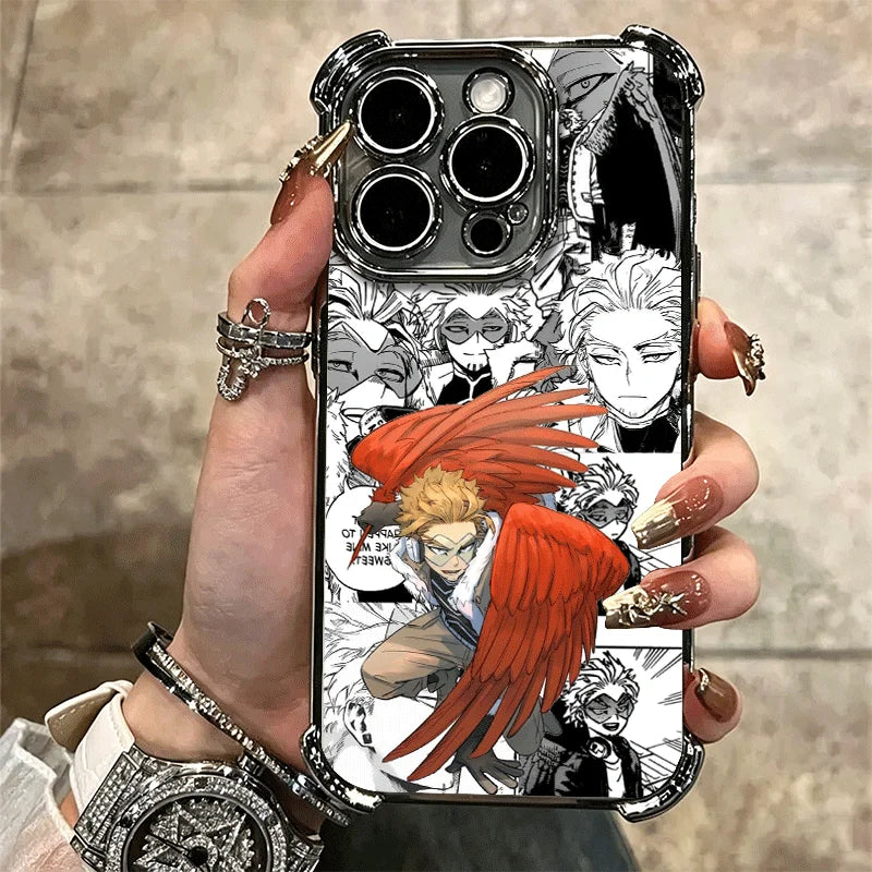 MHA My Hero Hawks Soft Phone Case For iPhone 15 16 17 Air 14 Pro Max 16E Plus 13 12 Mini Plating Anti-Fall Fundas