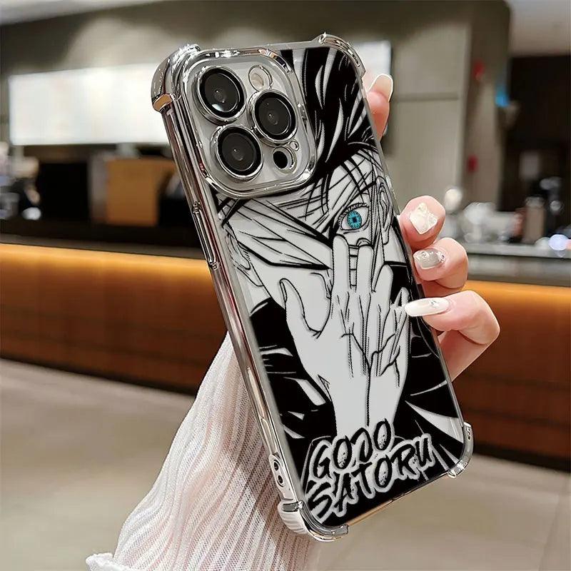 Anime Jujutsu Kaisen Gojo Plating Case For iPhone 16 15 14 13 12 11 Pro Max X XR XSMax 7 8 Plus Anti-Fall Airabag Back Cover
